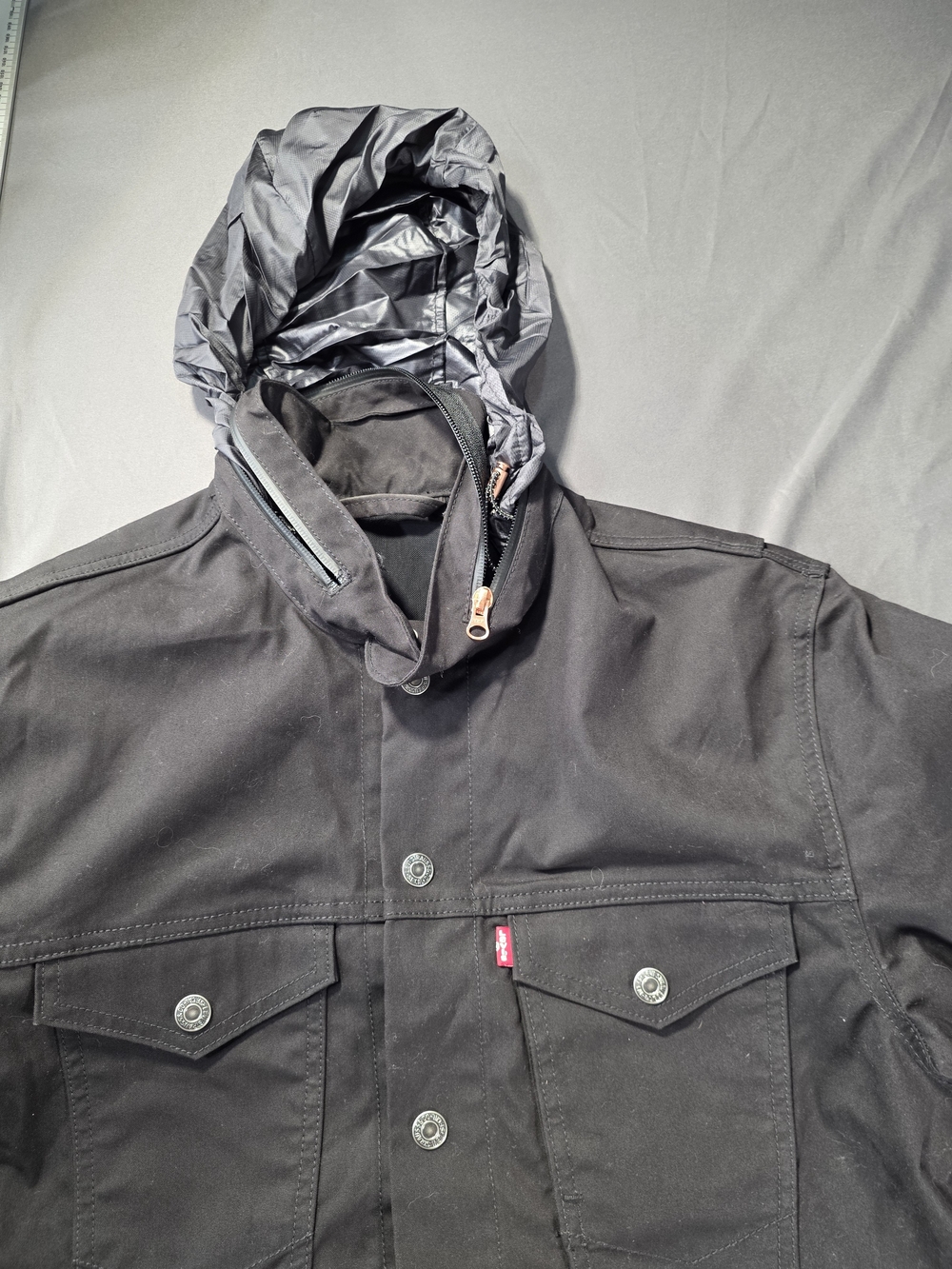 Levi's Biker Commuter Jacket Men's XL Black Hidden Hood Reflective Commuter Coat - Picture 16 of 16